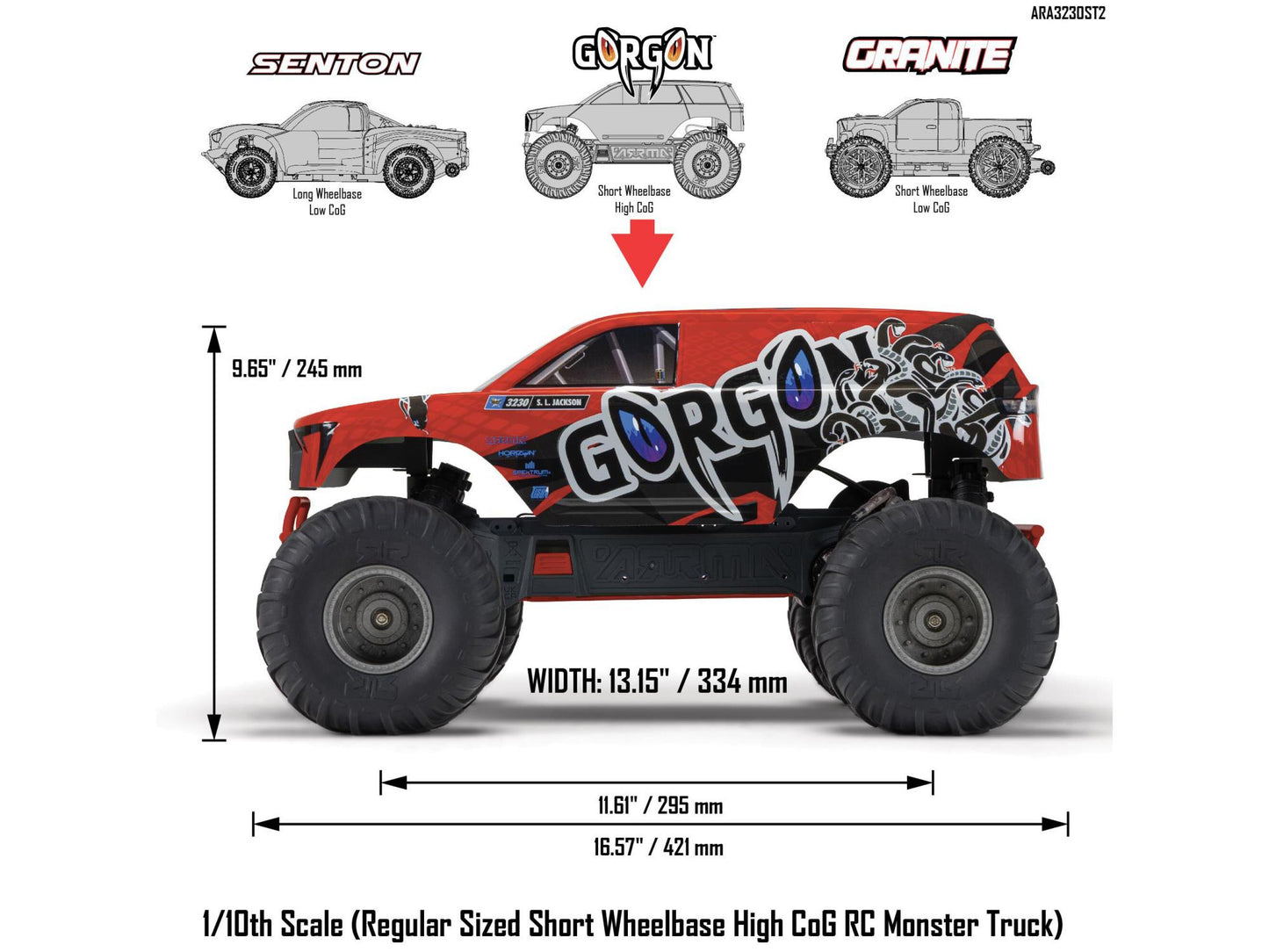 ARRMA Gorgon 2wd MT 1/10 RTR Smart w/8.4v Batt/USB Charger Red