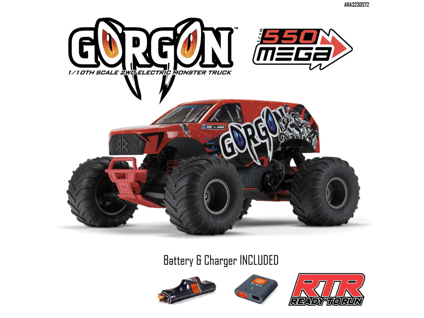 ARRMA Gorgon 2wd MT 1/10 RTR Smart w/8.4v Batt/USB Charger Red