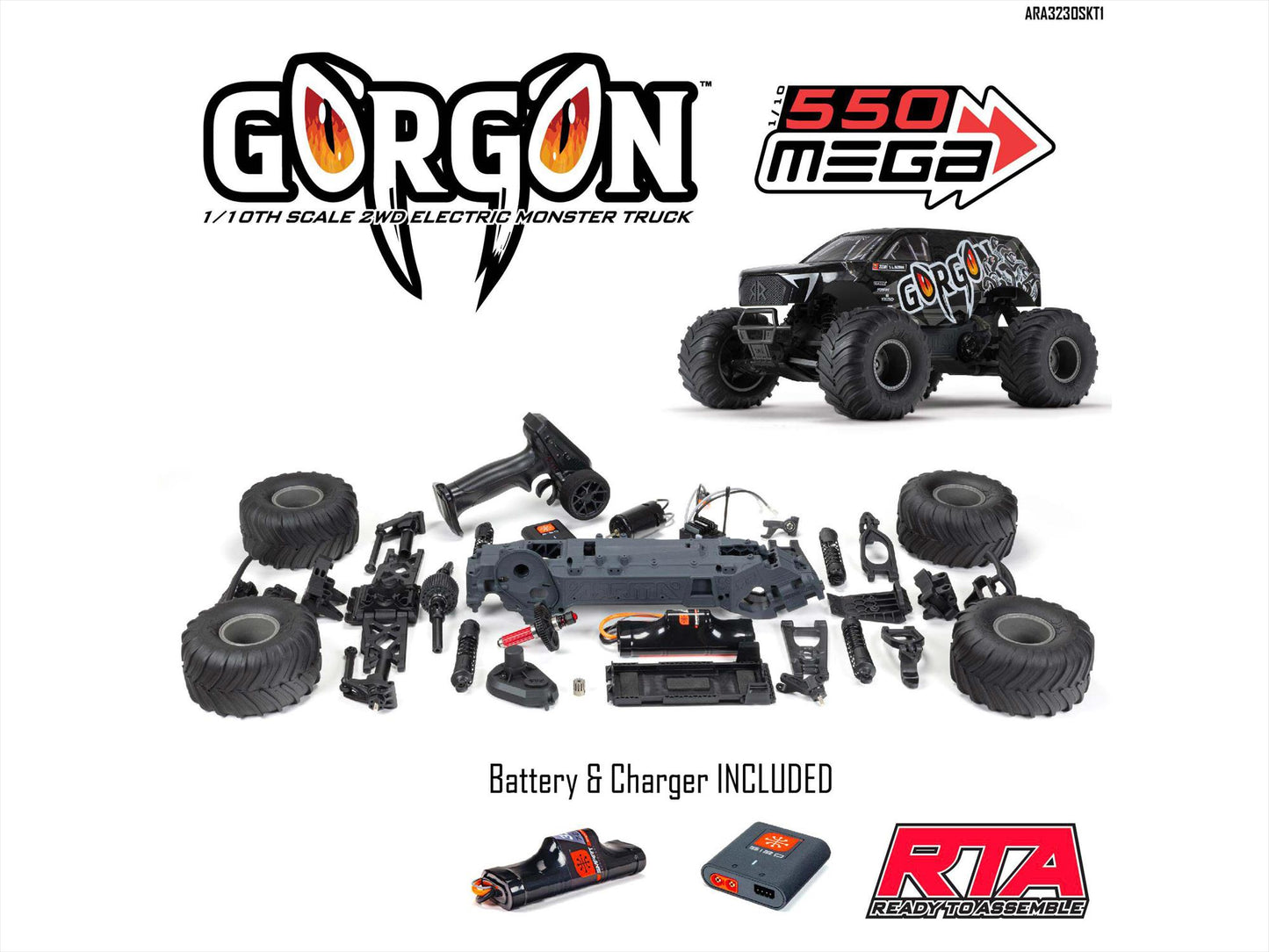 ARRMA Gorgon 2wd MT 1/10 Ready-To-Assemble Kit w/8.4v/Chg Gunmeta